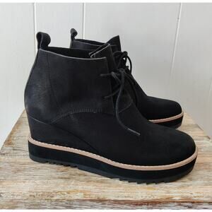 NWOT EILEEN FISHER Capa Wedge Boots Booties Sz 6 M Black Nubuck Leather Lace‎ Up